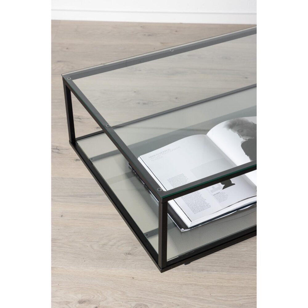 zwarte glazen salontafel met metalen onderstel afbeelding 8