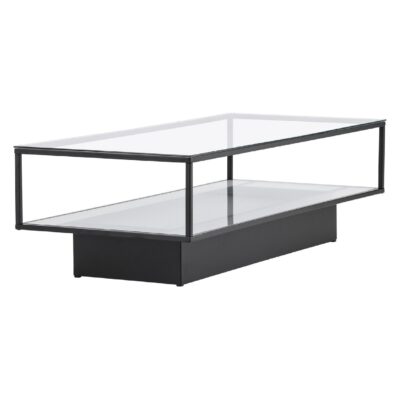 zwarte glazen salontafel met metalen onderstel afbeelding 5