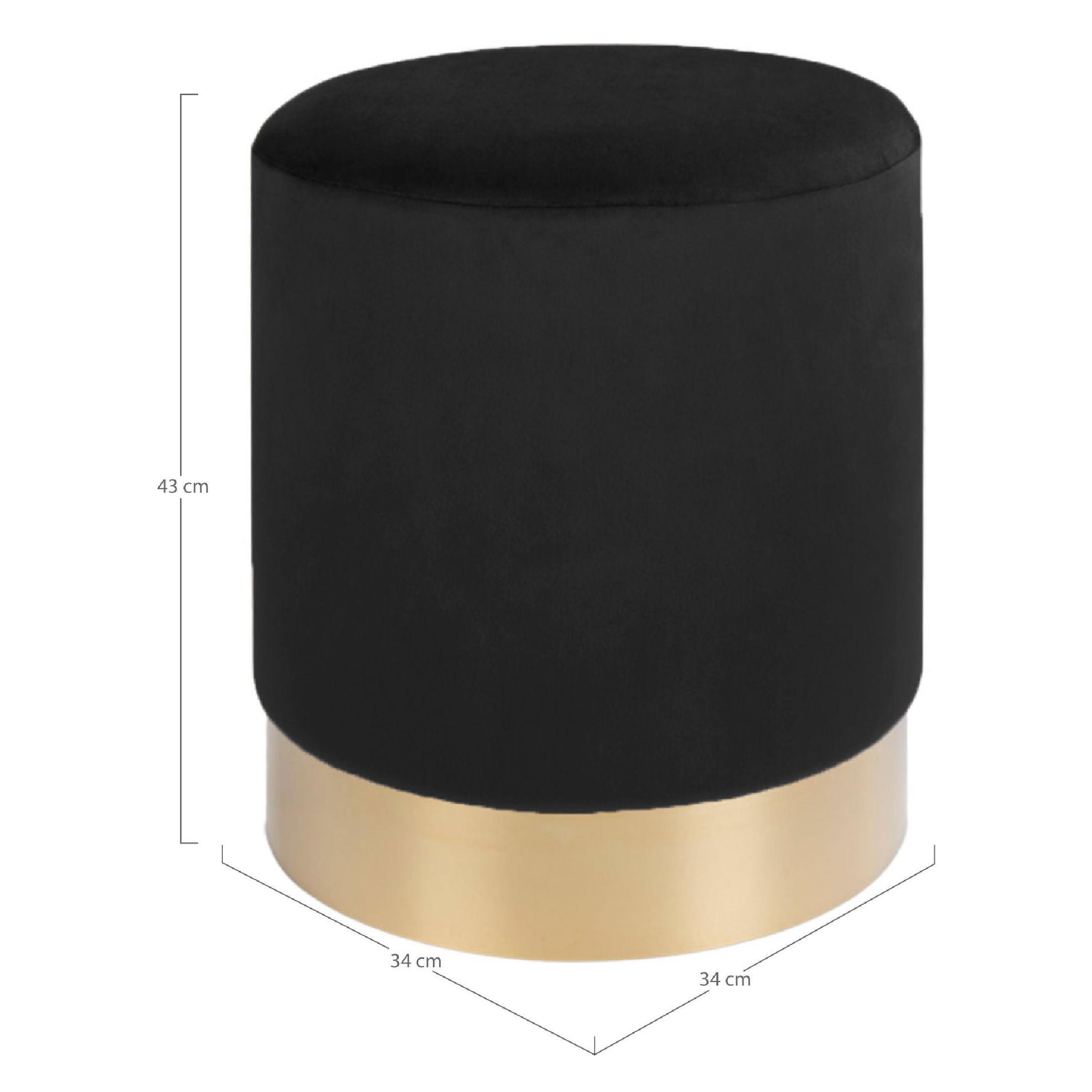 zwarte velvet poef rond met messing voet afbeelding 2