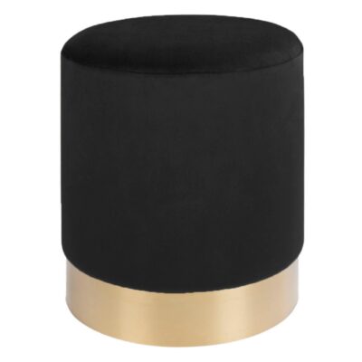 zwarte velvet poef rond met messing voet afbeelding 1