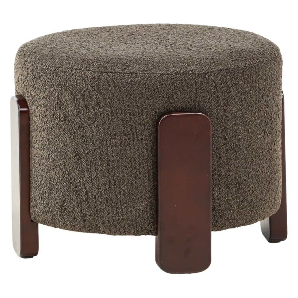 ronde bouclé poef hocker donkergrijs afbeelding 2