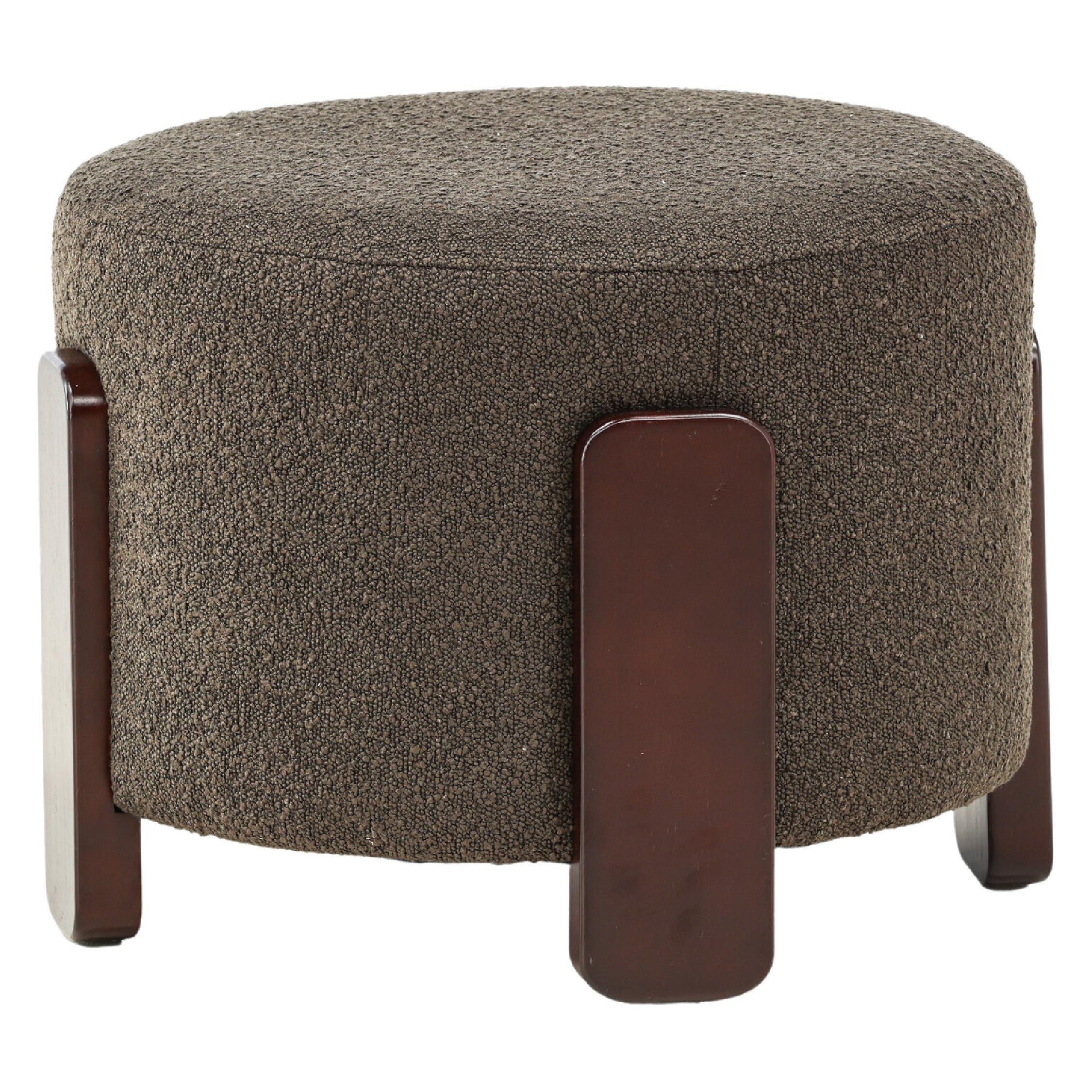 ronde bouclé poef hocker donkergrijs afbeelding 2