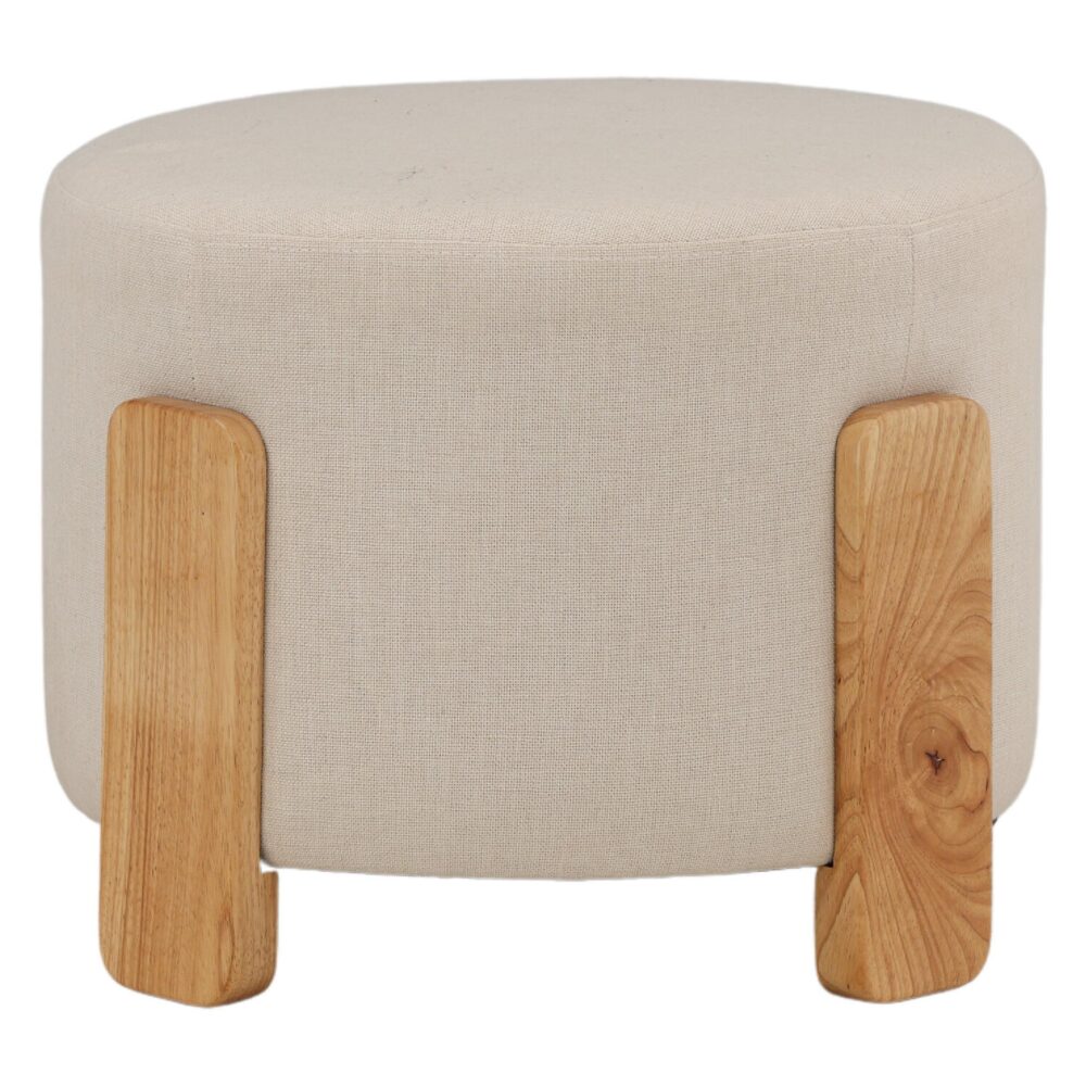 ronde linnen poef hocker wit afbeelding 1