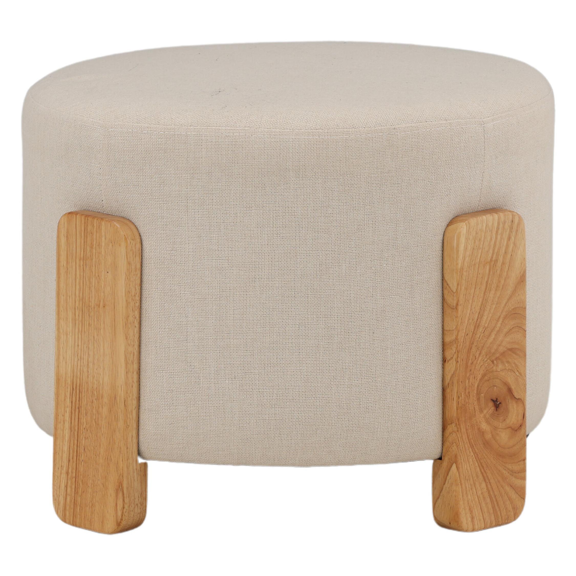 ronde linnen poef hocker wit afbeelding 1