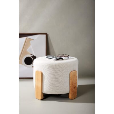 ronde linnen poef hocker wit afbeelding 3