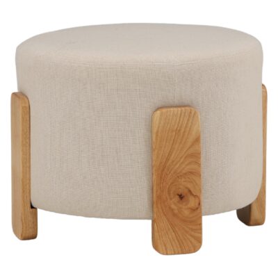 ronde linnen poef hocker wit afbeelding 2