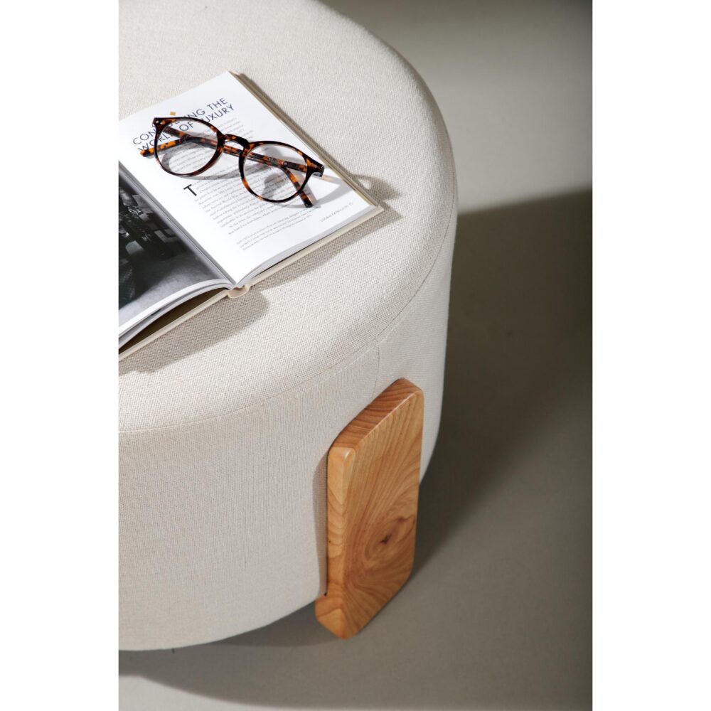 ronde linnen poef hocker wit afbeelding 4