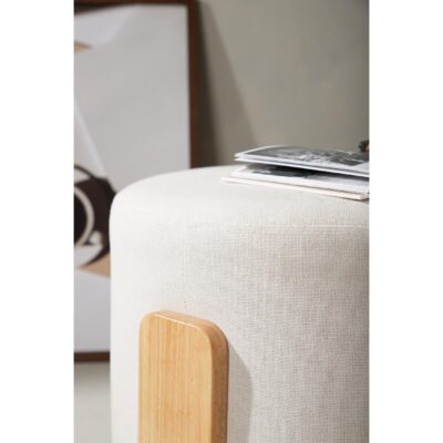 ronde linnen poef hocker wit afbeelding 5