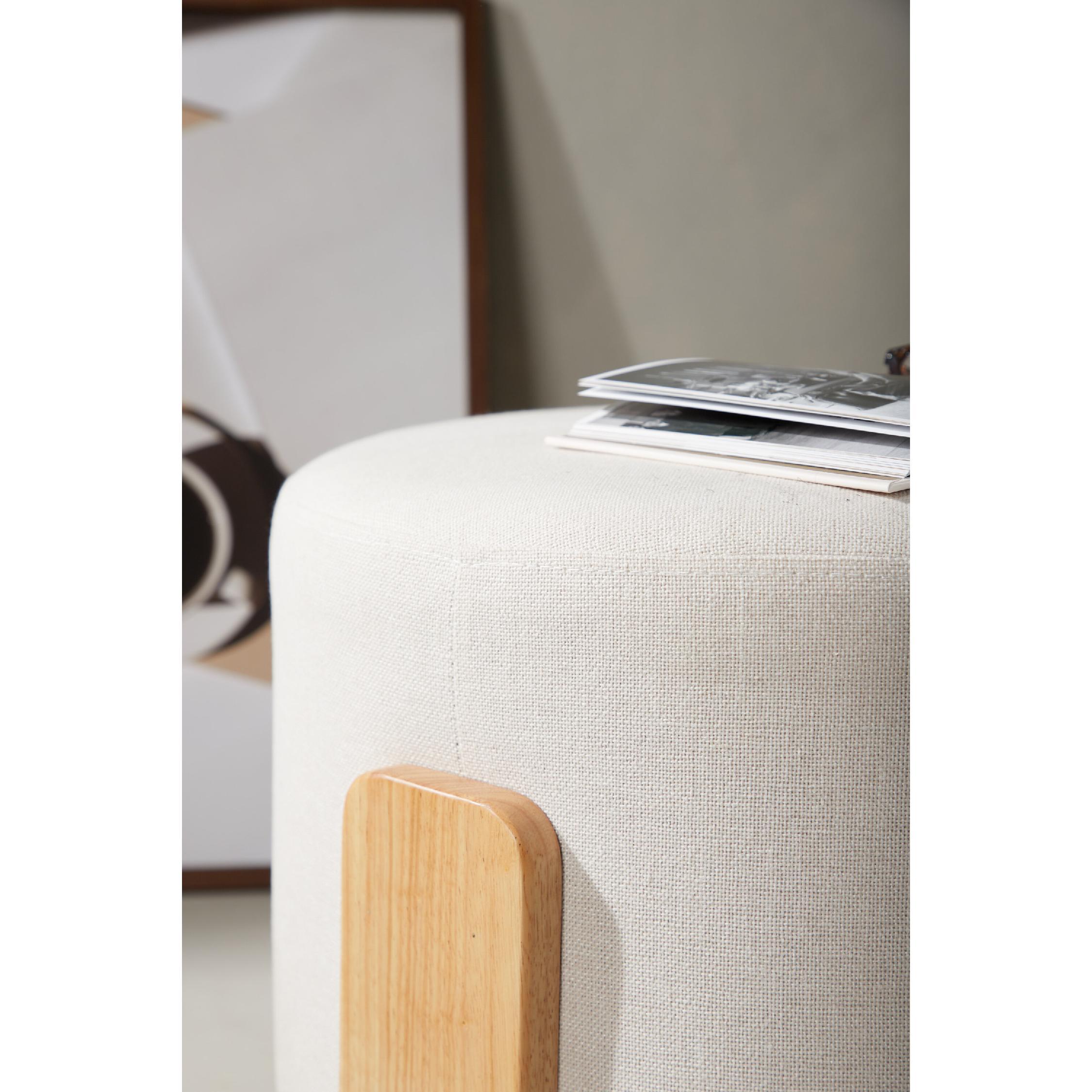 ronde linnen poef hocker wit afbeelding 5