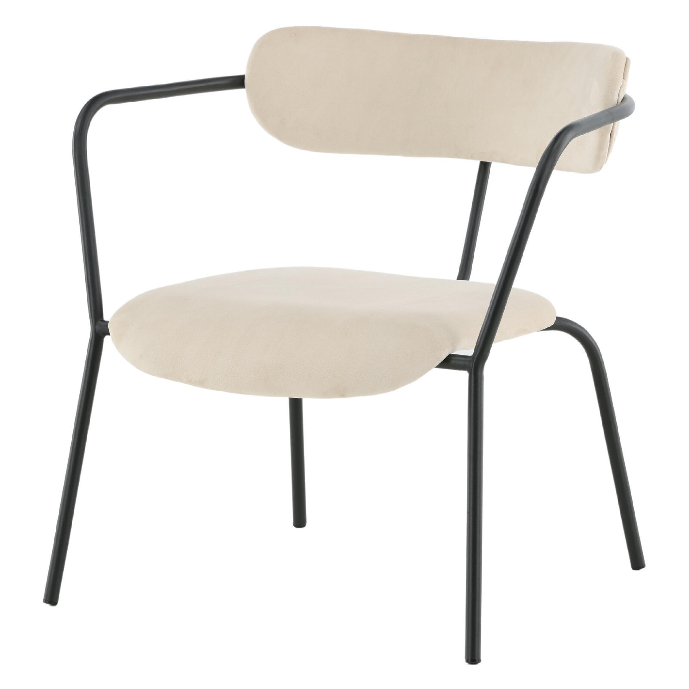 beige velvet fauteuil met armleuning afbeelding 2