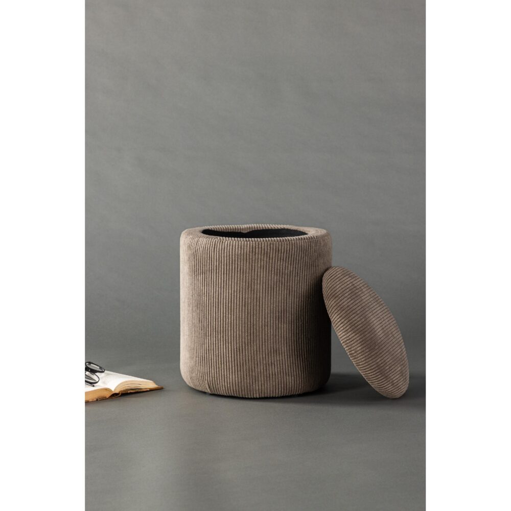 bruine ribfluwelen opbergpoef afbeelding 3