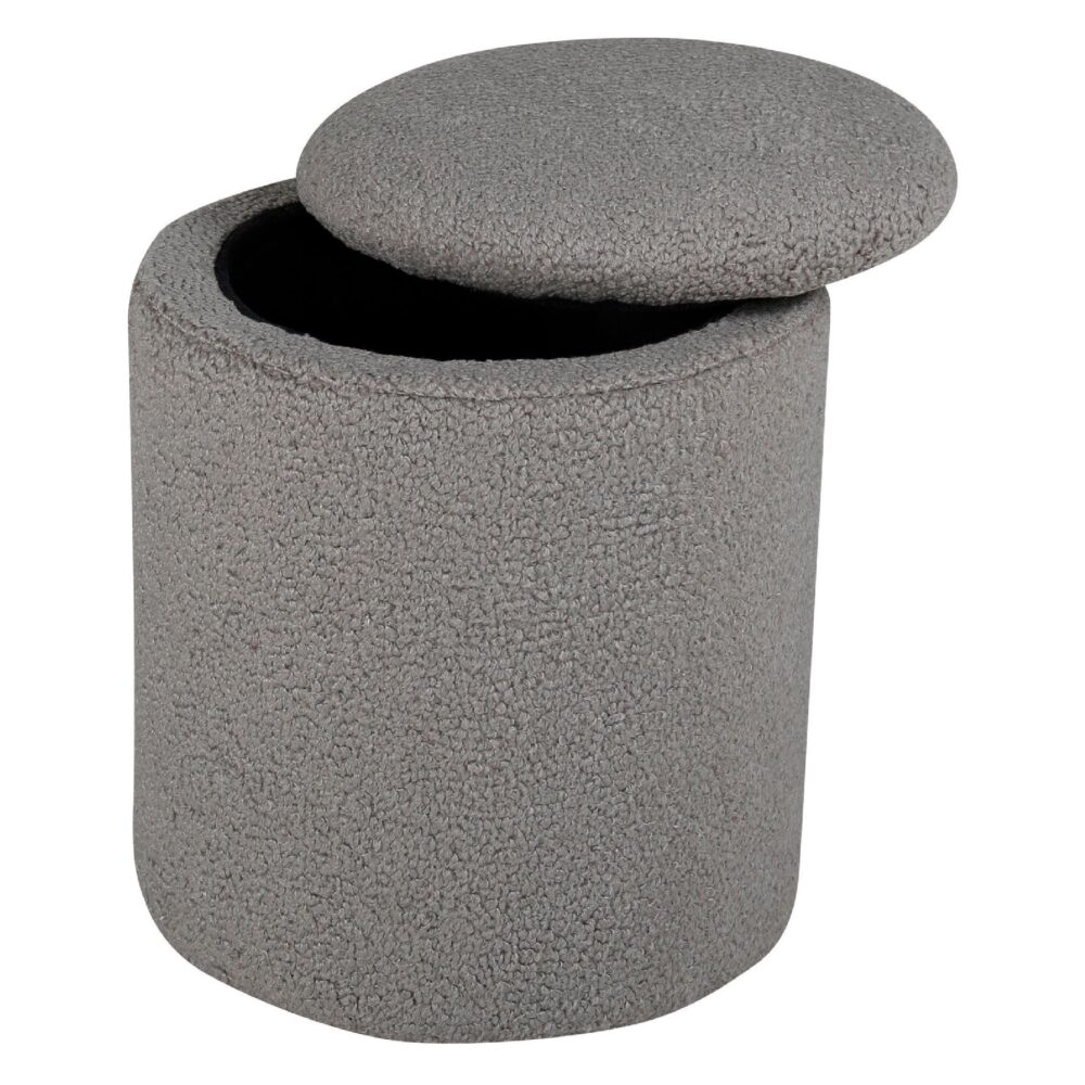 grijze teddy poef met opbergruimte afbeelding 2