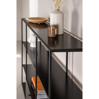 zwarte boekenkast met open vakken afbeelding 9