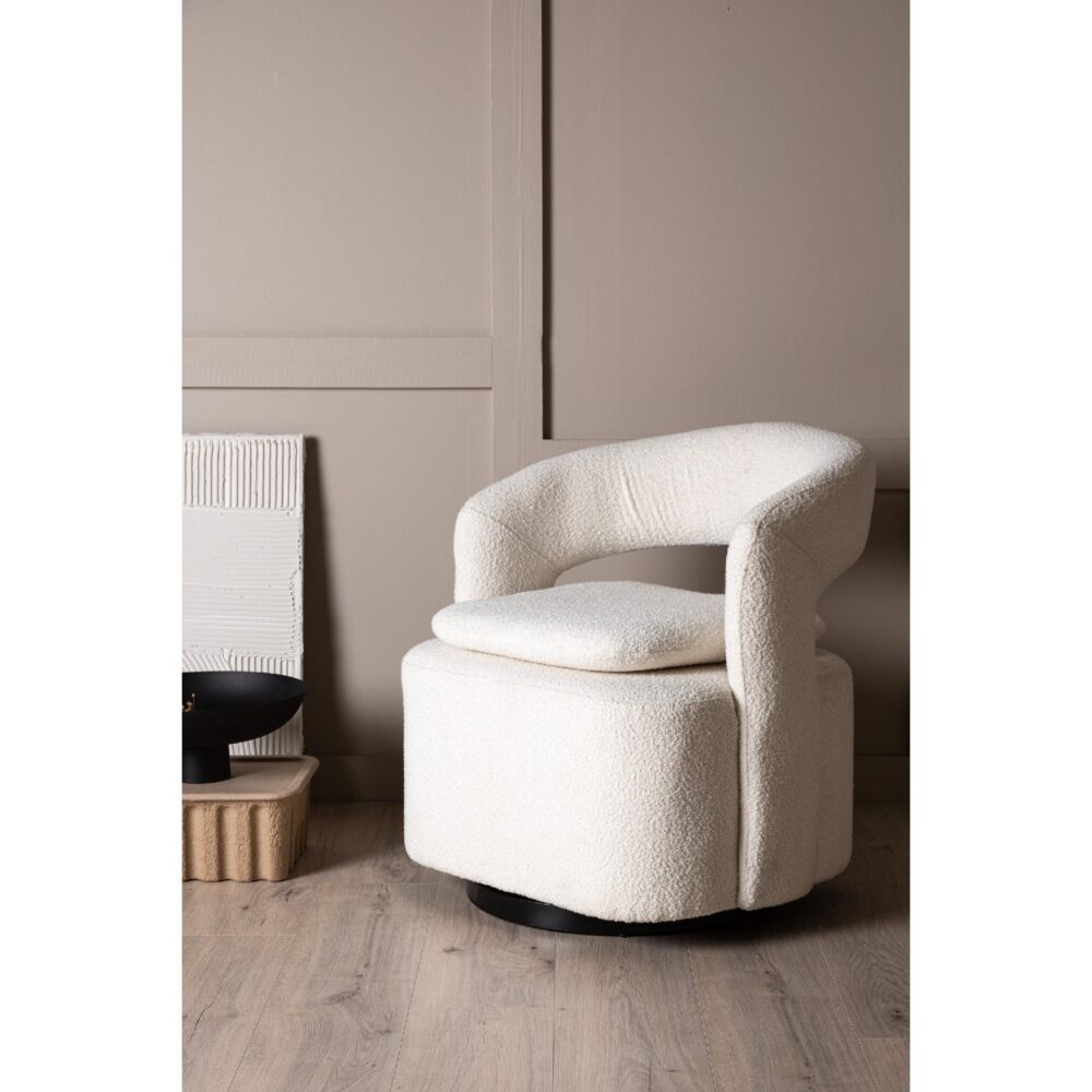 witte bouclé draaifauteuil Ellan met armleuning afbeelding 8