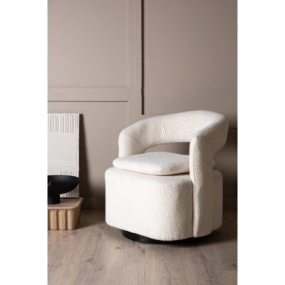witte bouclé draaifauteuil Ellan met armleuning afbeelding 8