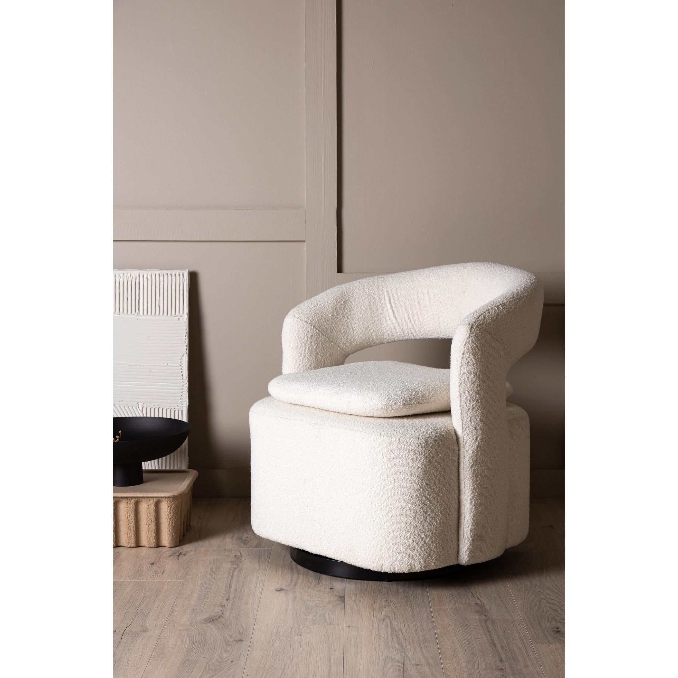 witte bouclé draaifauteuil Ellan met armleuning afbeelding 8