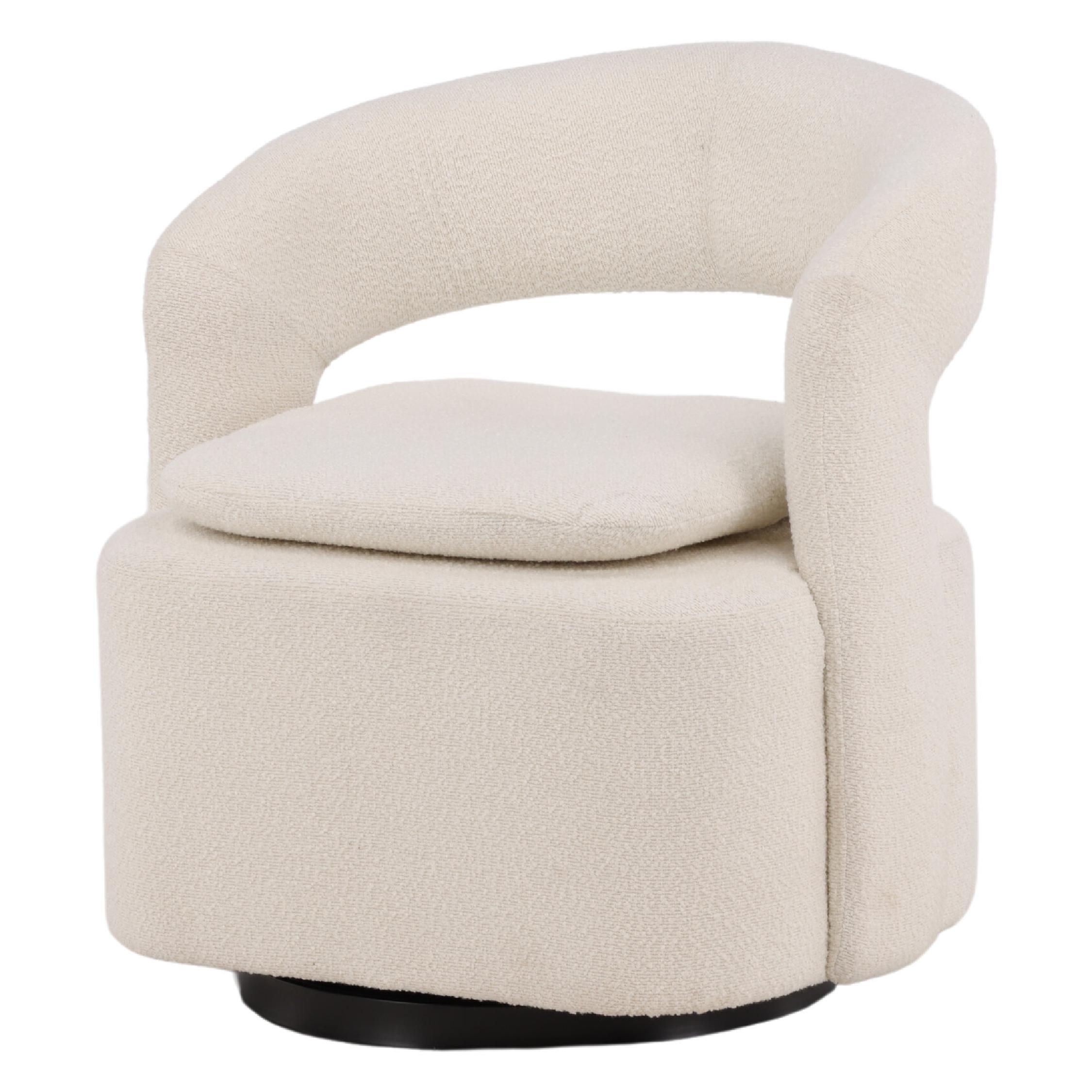 witte bouclé draaifauteuil Ellan met armleuning afbeelding 1