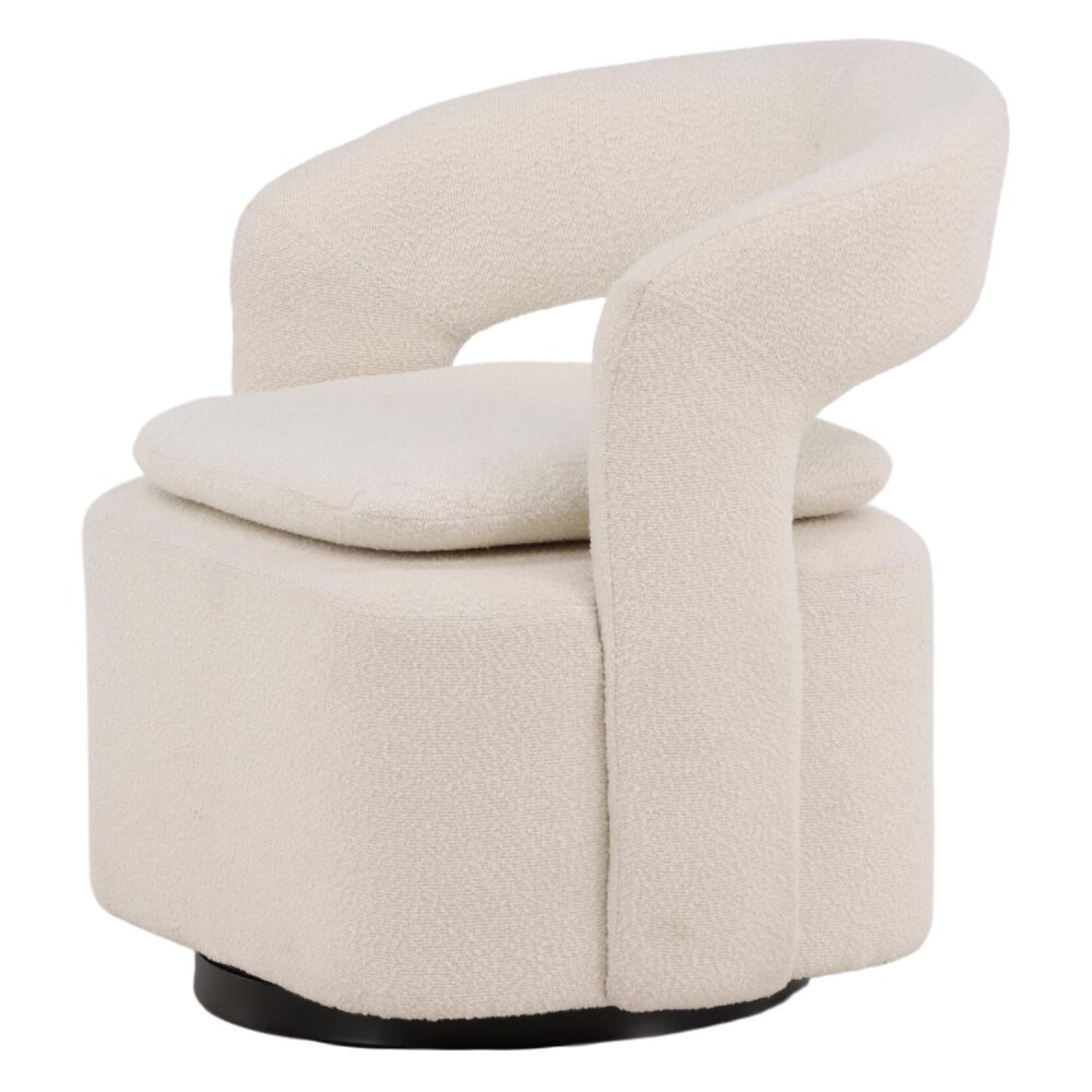 witte bouclé draaifauteuil Ellan met armleuning afbeelding 3