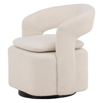 witte bouclé draaifauteuil Ellan met armleuning afbeelding 3