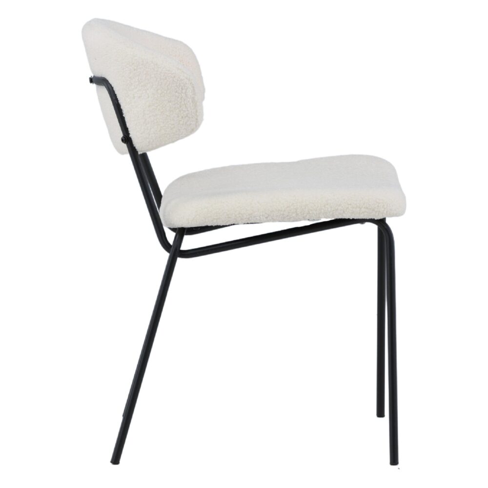 Menno bouclé eetkamerstoelen wit met zwarte poten afbeelding 2