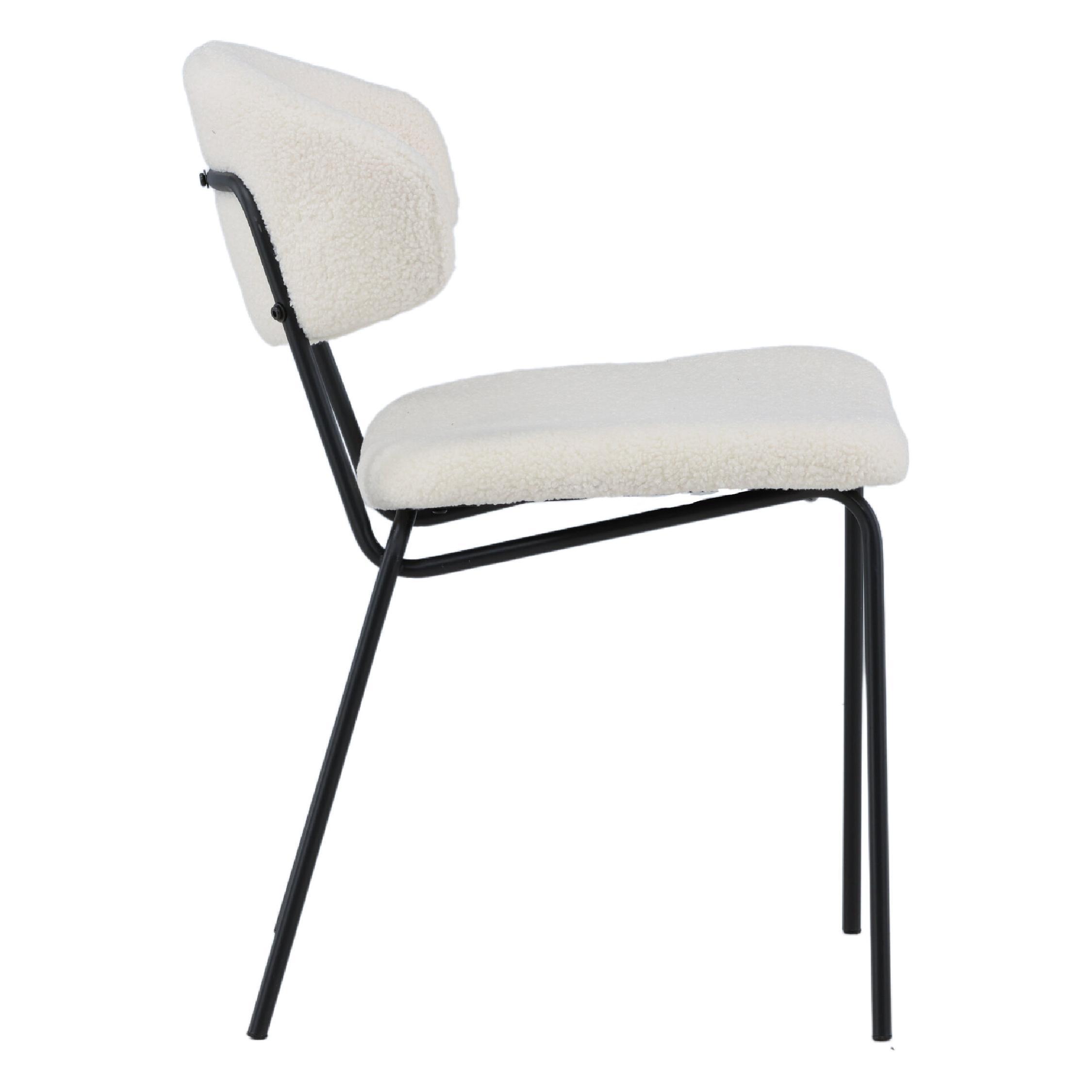 Menno bouclé eetkamerstoelen wit met zwarte poten afbeelding 2