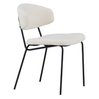 Menno bouclé eetkamerstoelen wit met zwarte poten afbeelding 3