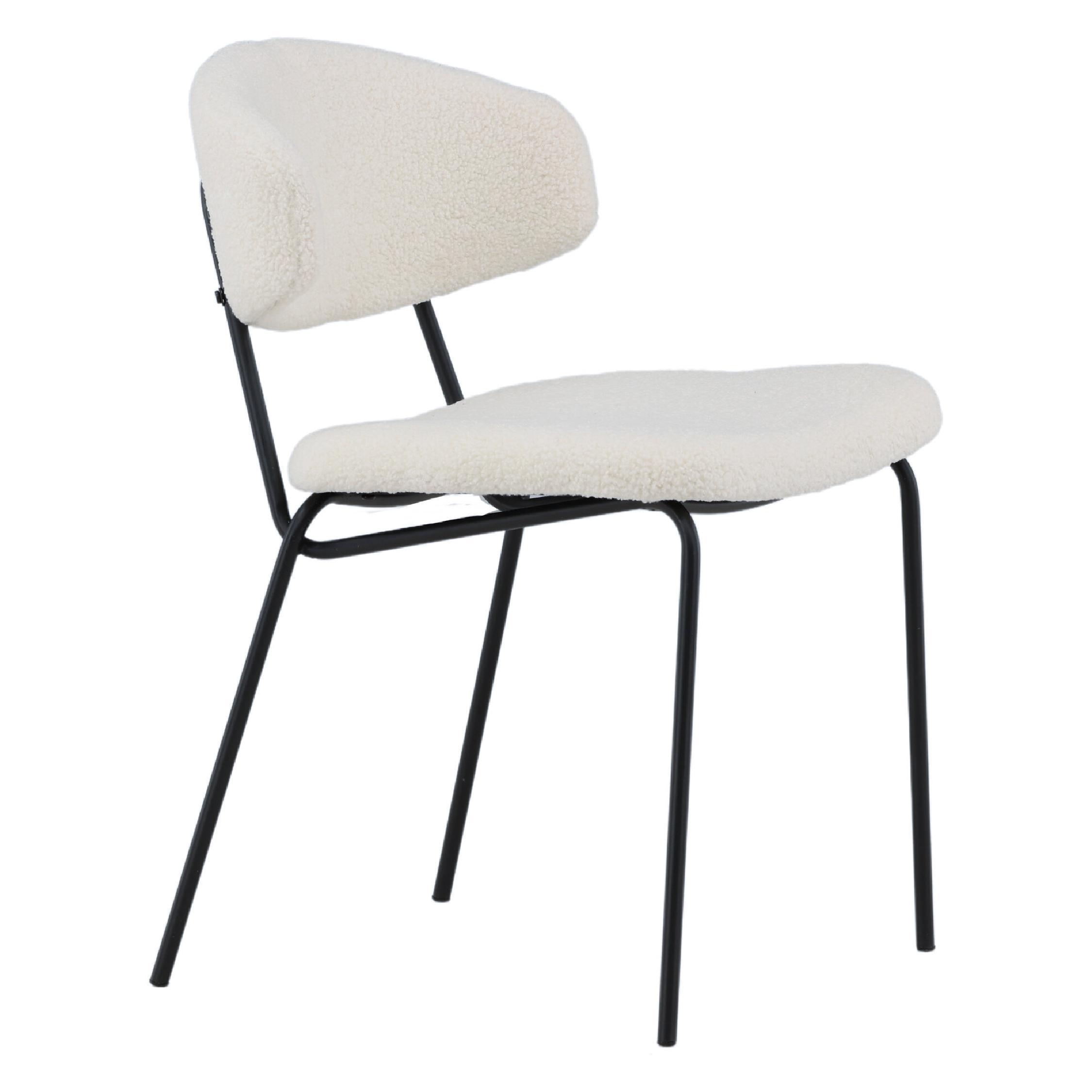 Menno bouclé eetkamerstoelen wit met zwarte poten afbeelding 3