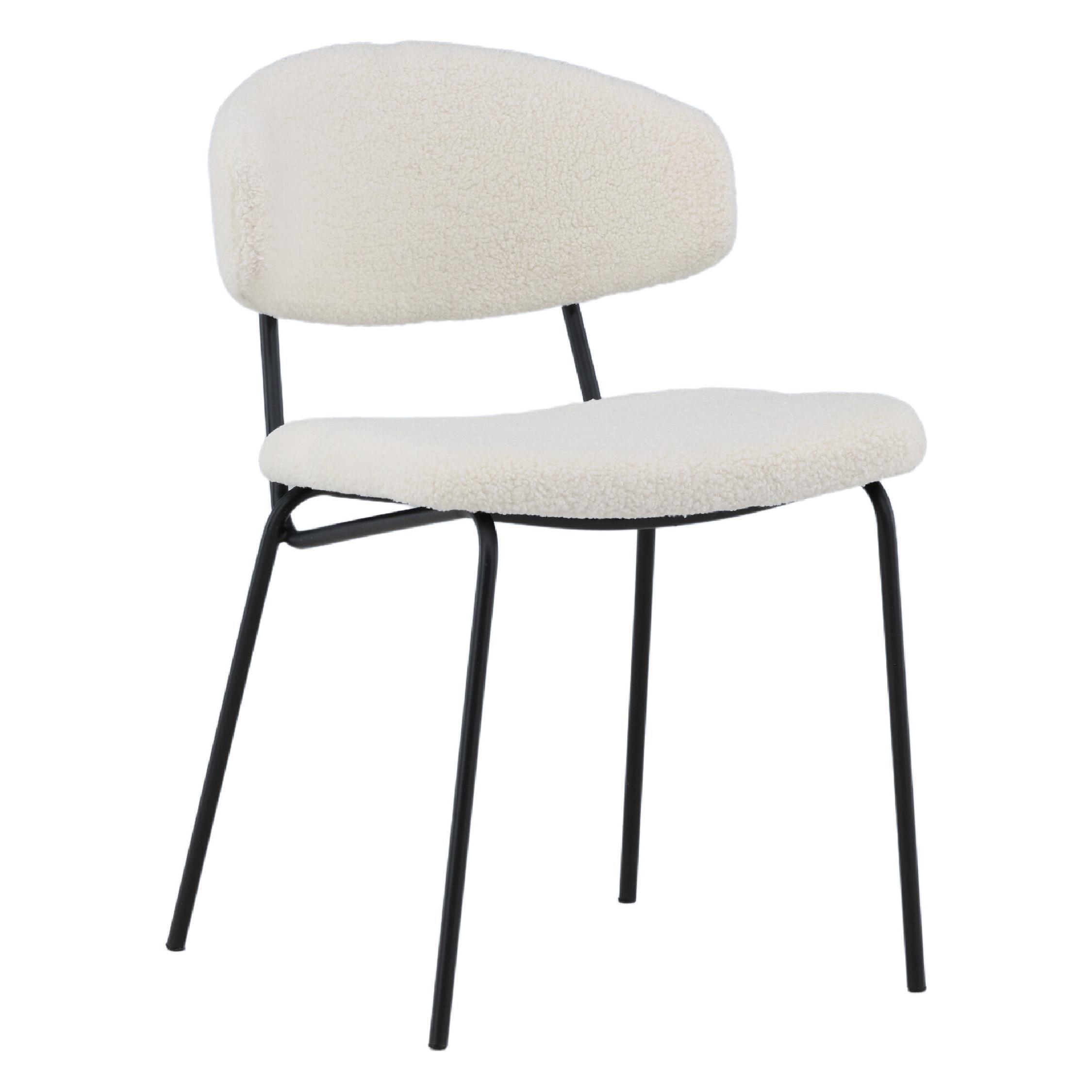 Menno bouclé eetkamerstoelen wit met zwarte poten afbeelding 4