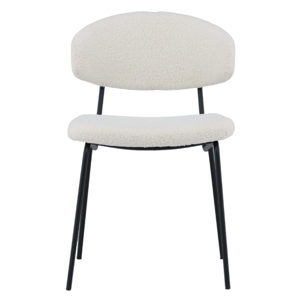 Menno bouclé eetkamerstoelen wit met zwarte poten afbeelding 5