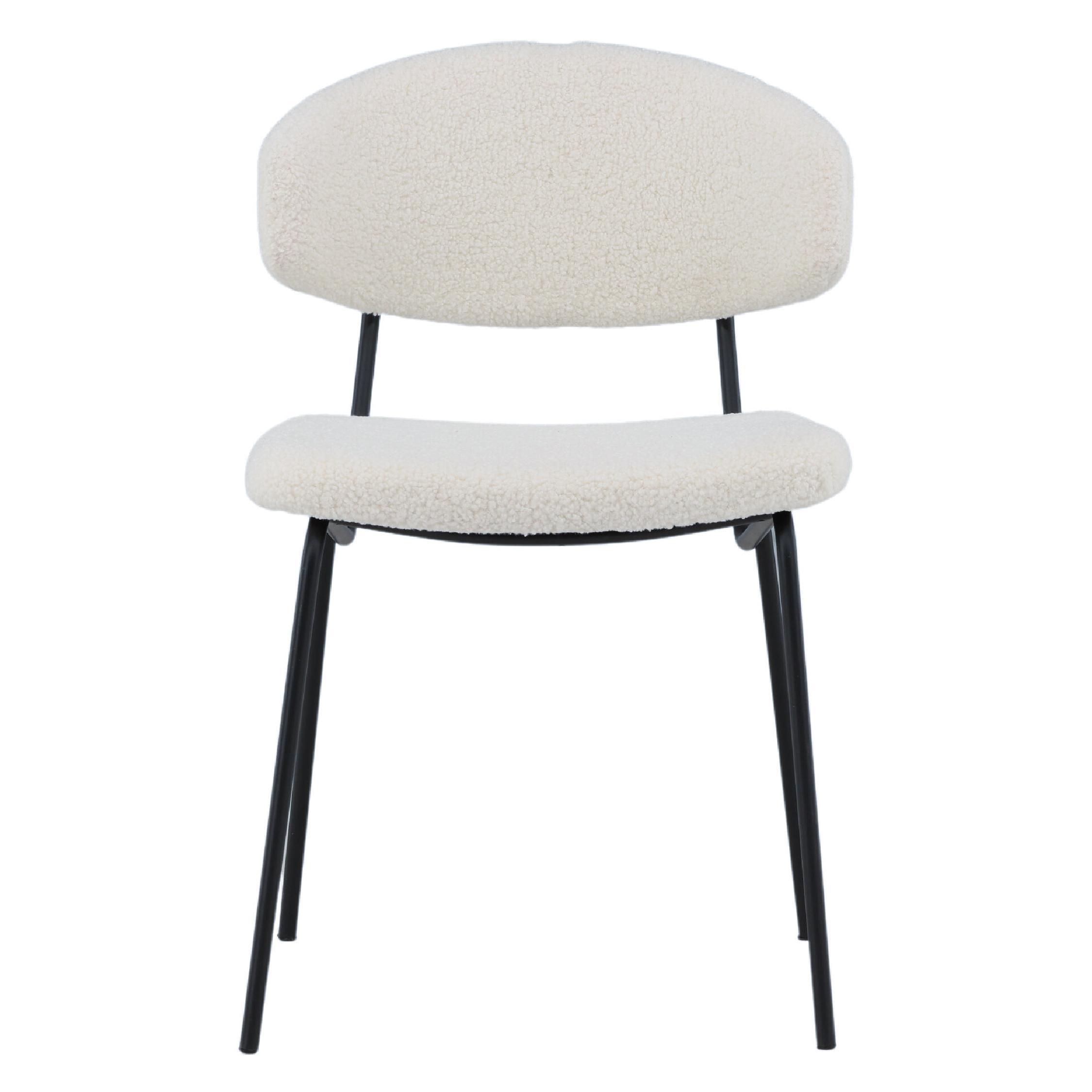 Menno bouclé eetkamerstoelen wit met zwarte poten afbeelding 5