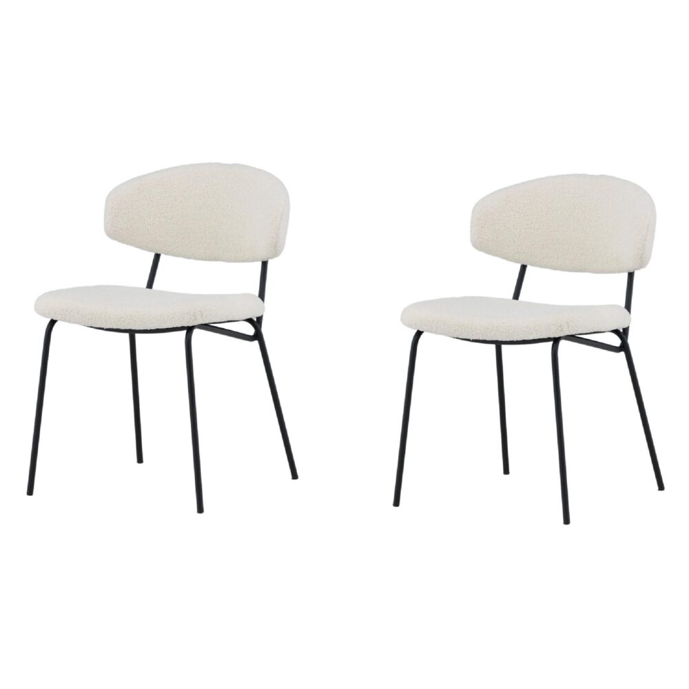 Menno bouclé eetkamerstoelen wit met zwarte poten afbeelding 1