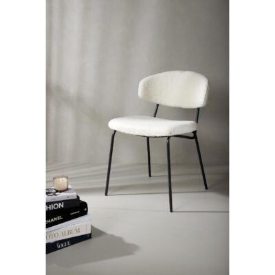 Menno bouclé eetkamerstoelen wit met zwarte poten afbeelding 8