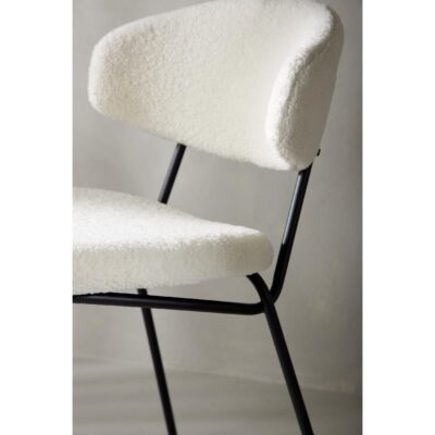 Menno bouclé eetkamerstoelen wit met zwarte poten afbeelding 7