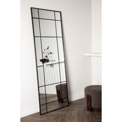 grote industriële wandspiegel zwart met vakverdeling afbeelding 3