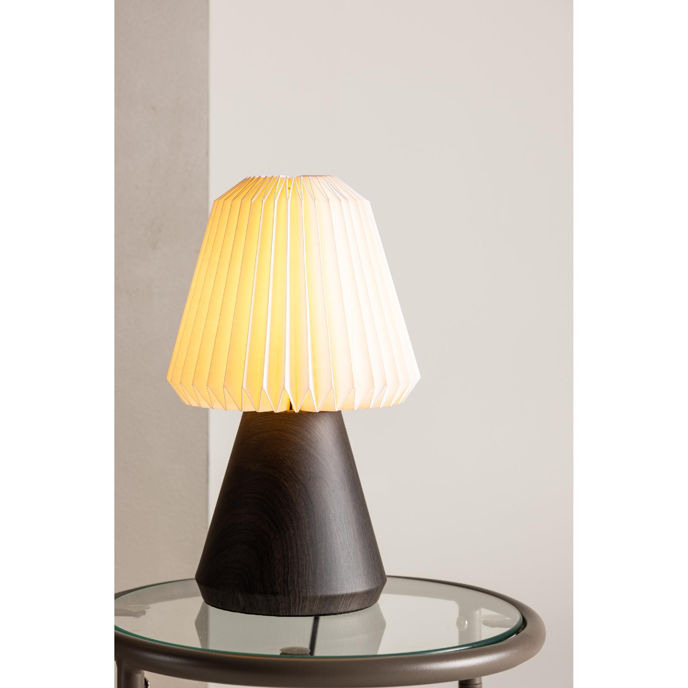 walnoot tafellamp met plissé kap afbeelding 4