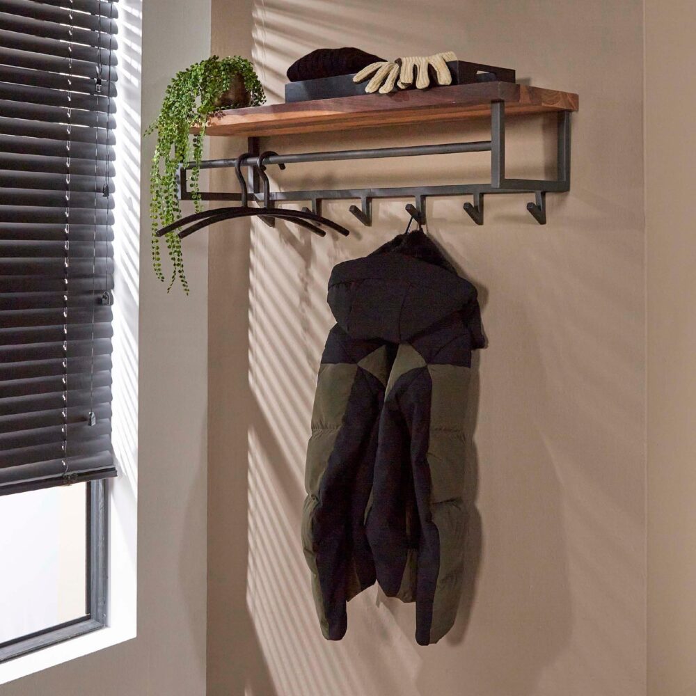 wandkapstok met hoedenplank en 6 haken afbeelding 3