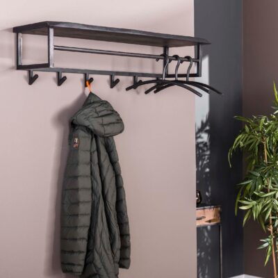 zwarte wandkapstok met hoedenplank afbeelding 5