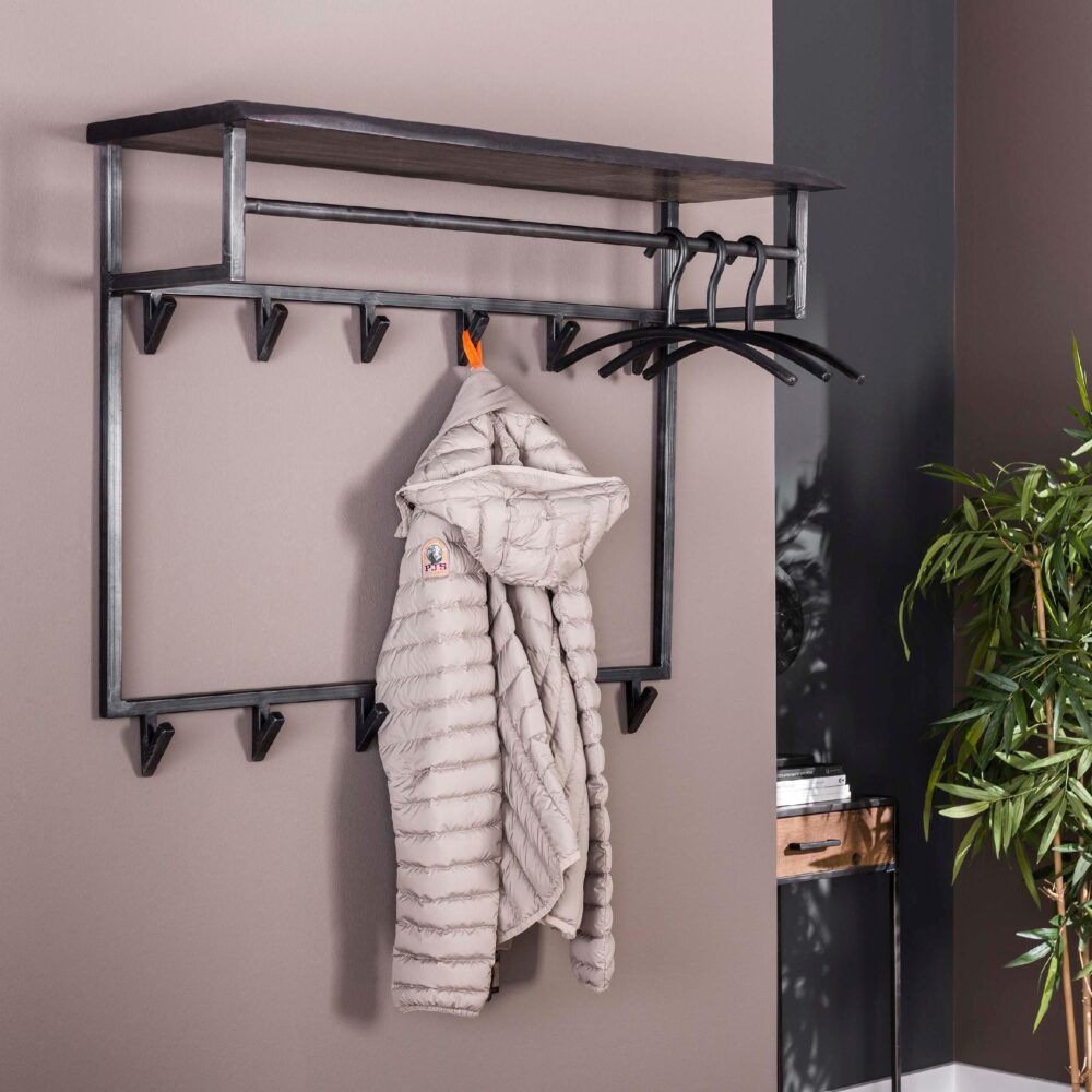 wandkapstok met hoedenplank acaciahout zwart afbeelding 5