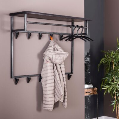 wandkapstok met hoedenplank acaciahout zwart afbeelding 5