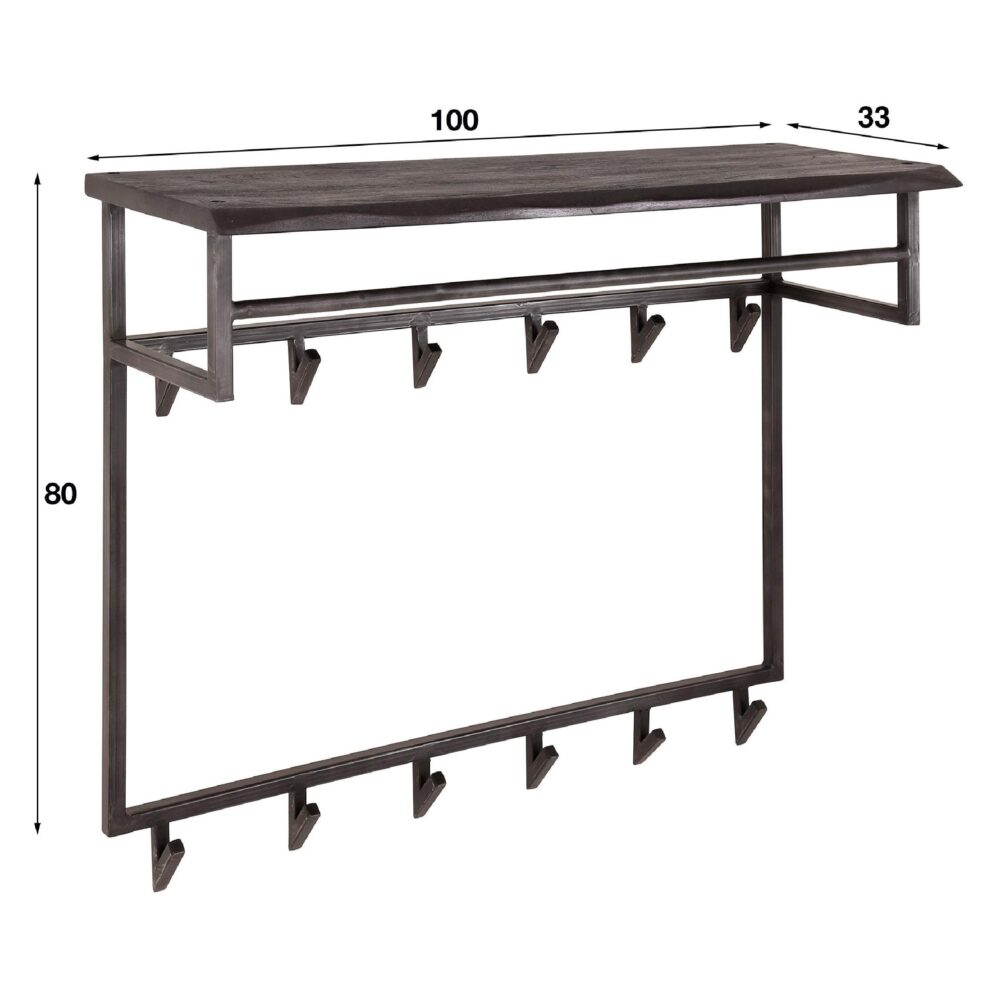wandkapstok met hoedenplank acaciahout zwart afbeelding 2