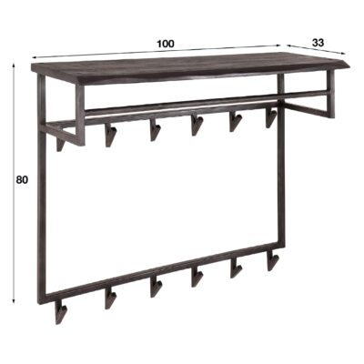 wandkapstok met hoedenplank acaciahout zwart afbeelding 2