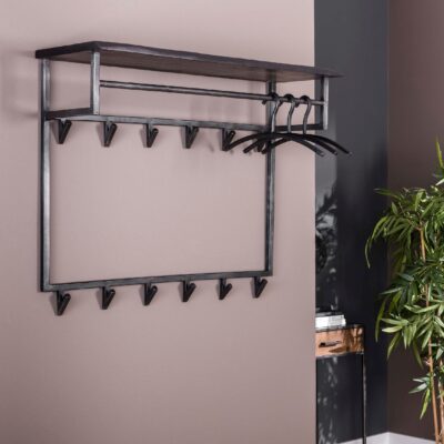 wandkapstok met hoedenplank acaciahout zwart afbeelding 3