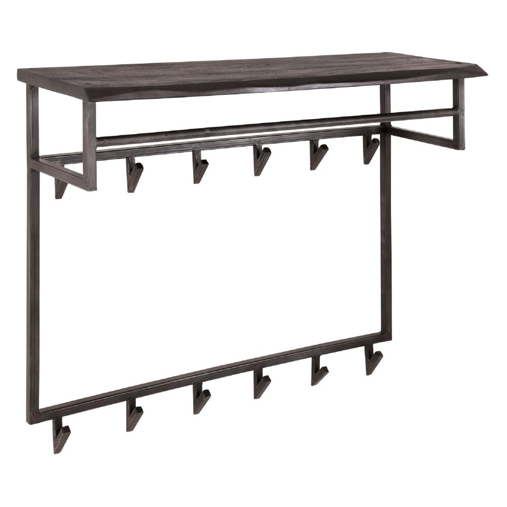 wandkapstok met hoedenplank acaciahout zwart afbeelding 1