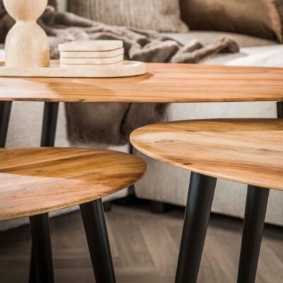 organische salontafel set van 3 acaciahout afbeelding 5