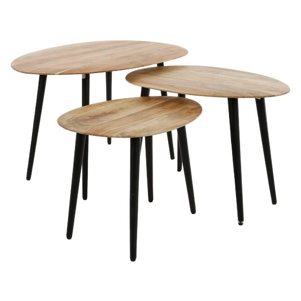 organische salontafel set van 3 acaciahout afbeelding 1