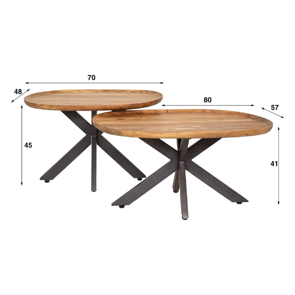 massief acaciahouten salontafel set van 2 afbeelding 2