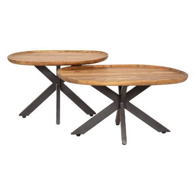 massief acaciahouten salontafel set van 2 afbeelding 1