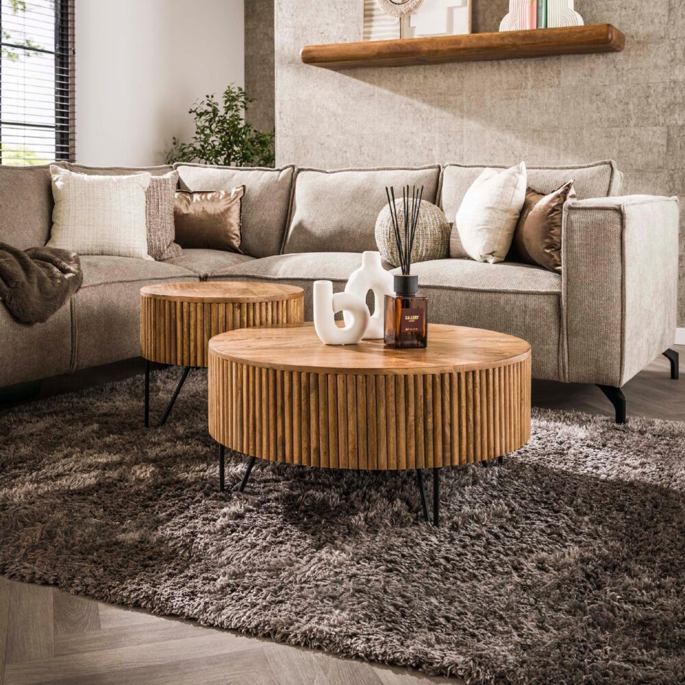 ronde mangohouten salontafel set Sari afbeelding 3