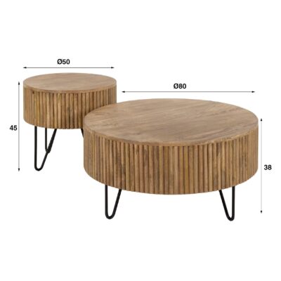 ronde mangohouten salontafel set Sari afbeelding 2