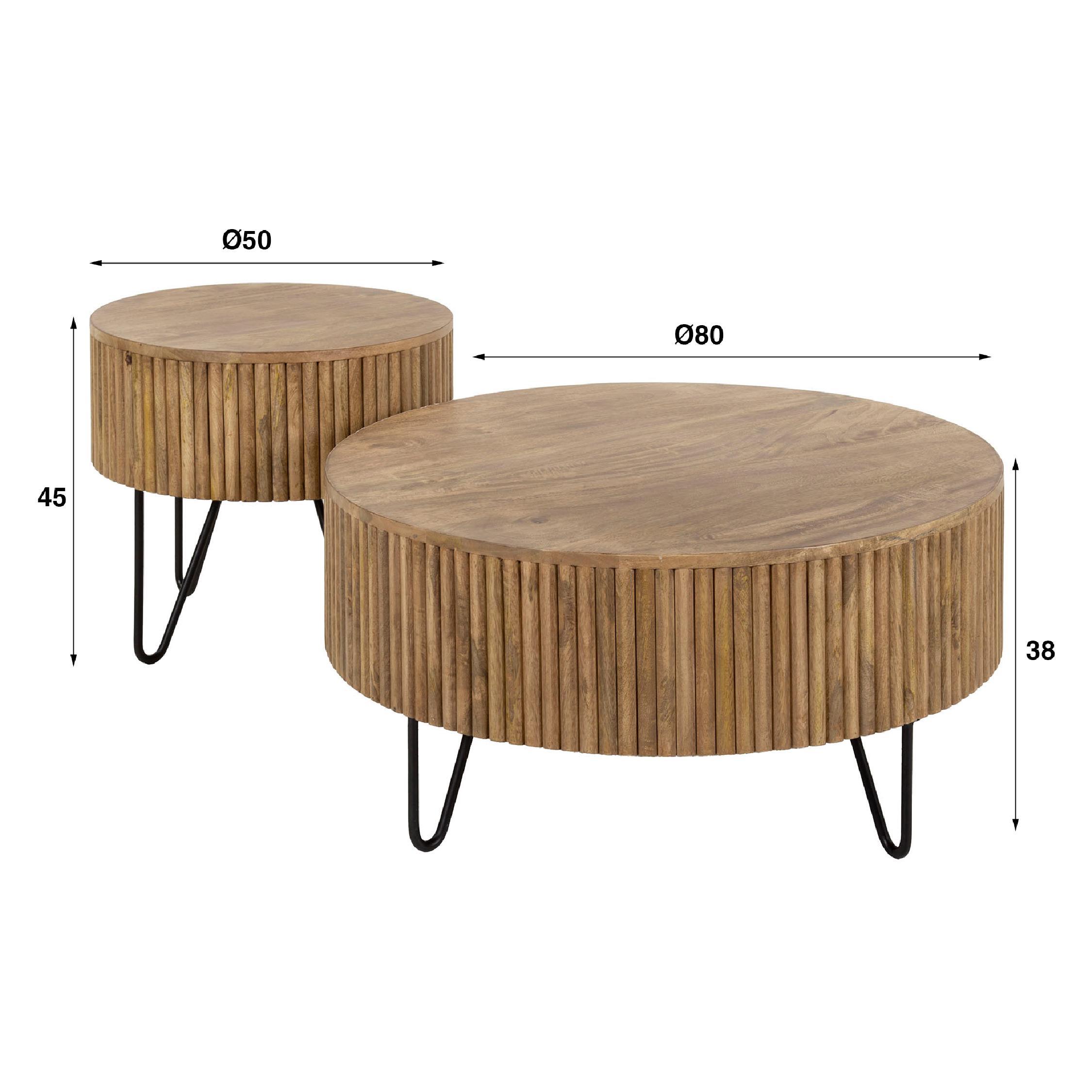ronde mangohouten salontafel set Sari afbeelding 2